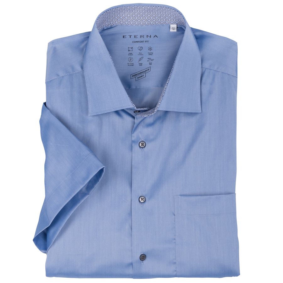 Eterna Kurzarmhemd Stretch Übergröße blau uni