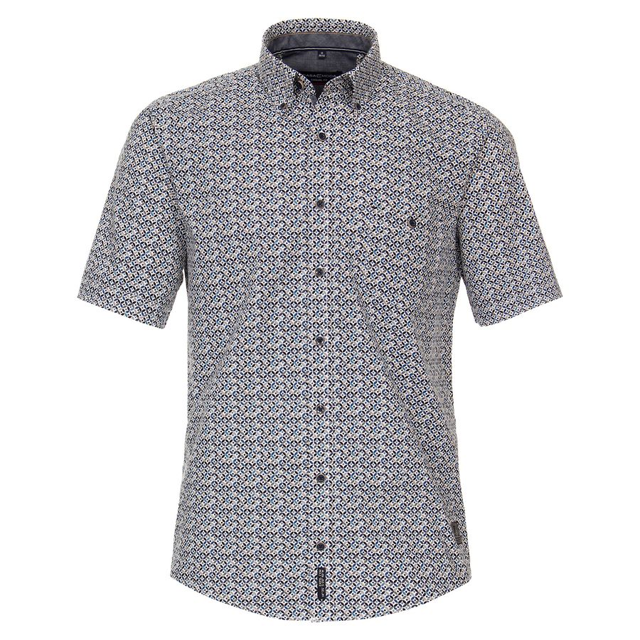 CasaModa Kurzarmhemd XXL Allovermuster blau-beige