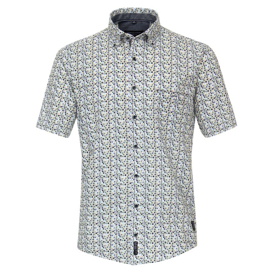 CasaModa Kurzarmhemd XXL Alloverprint blau-beige
