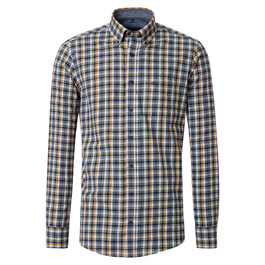 CasaModa Feinflanell-Hemd XXL Karo blau-grün-senf