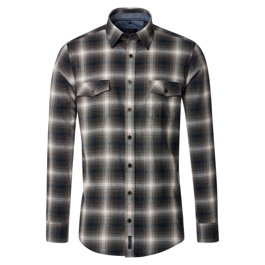 CasaModa XXL Flanellhemd Pattentaschen oliv-navy