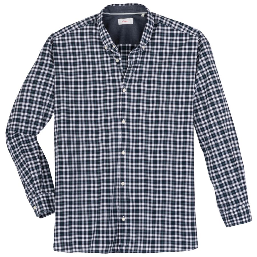 s.Oliver XXL Langarmhemd Stretch navy-weiß kariert