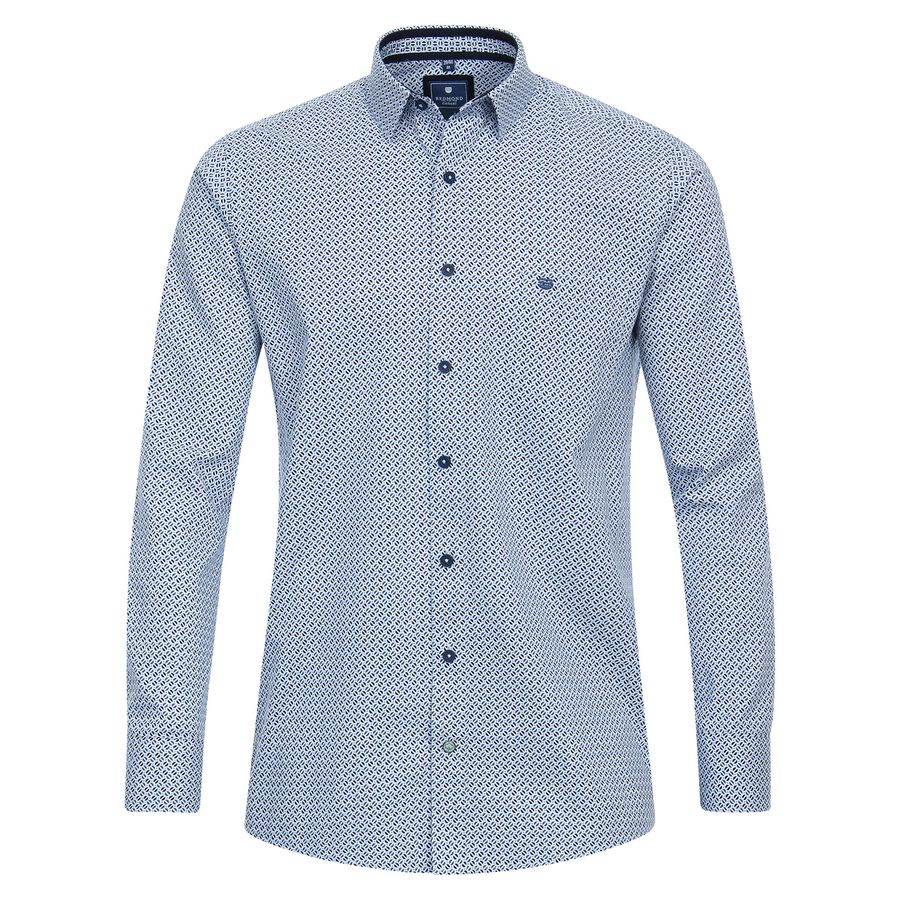 Redmond XXL Langarmhemd Alloverprint blau-weiß
