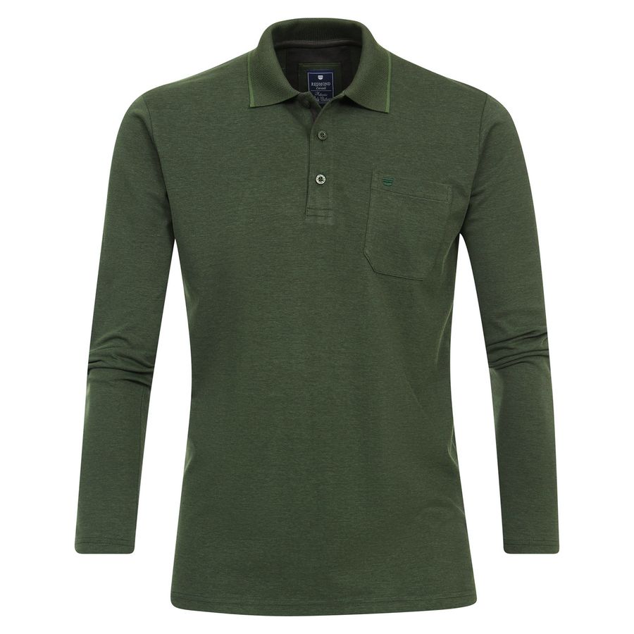 Redmond "Wash & Wear" XXL Langarm-Polo grün melange