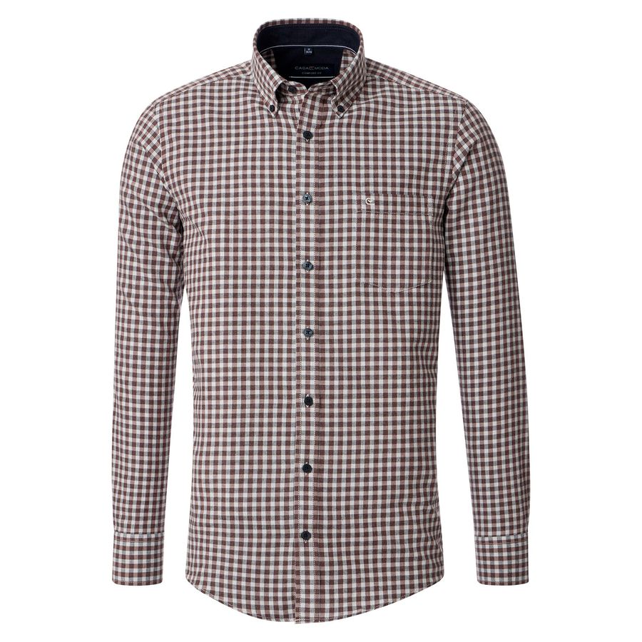 CasaModa Langarmhemd XXL Flanell Karo braun-weiß