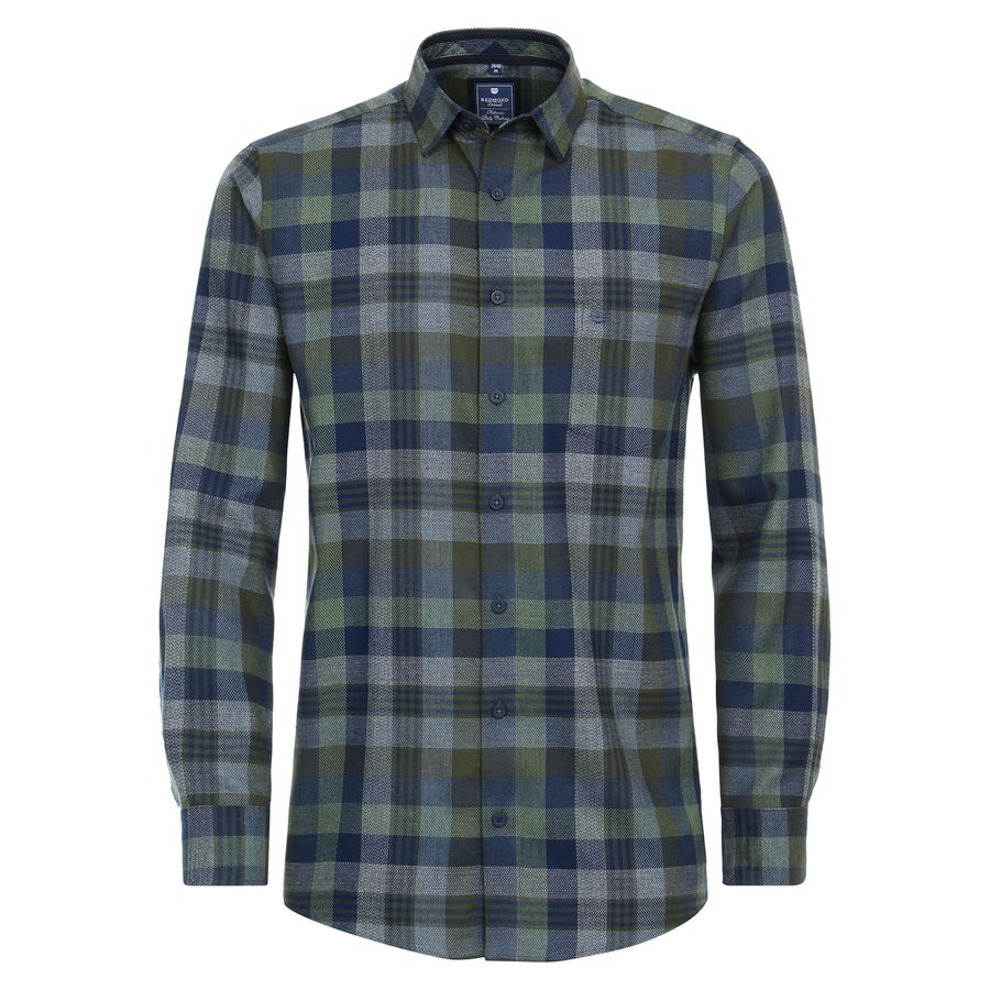 Redmond XXL Flanell-Langarmhemd navy-oliv kariert