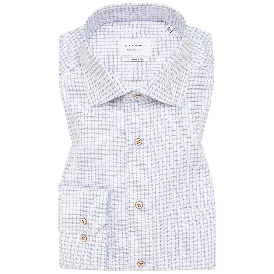 Eterna XXL Langarmhemd bügelfrei Karo weiß-blau