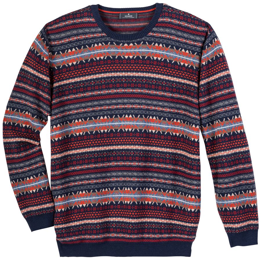 Ragman XXL Pullover Kaschmiranteil blau-rot Muster