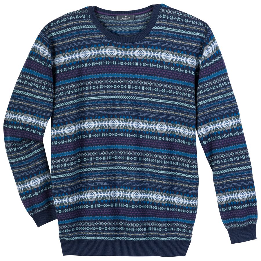 Ragman XXL Pullover Kaschmiranteil blau-mint Muster