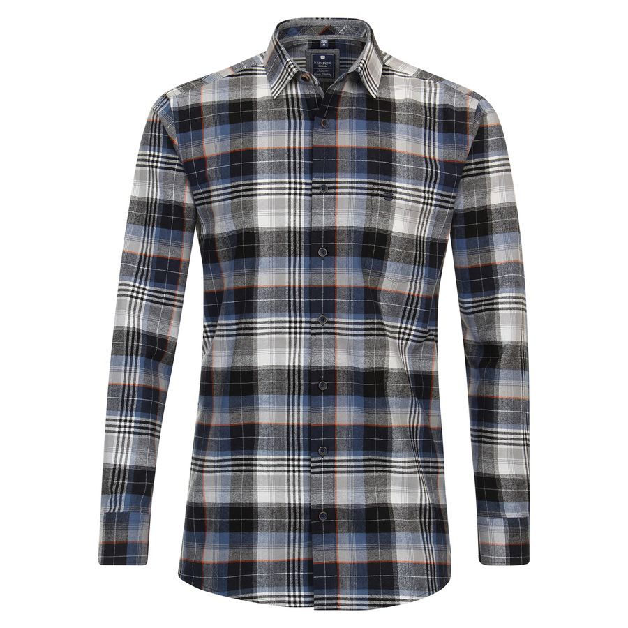 Redmond XXL Flanellhemd blau-weiß-orange kariert