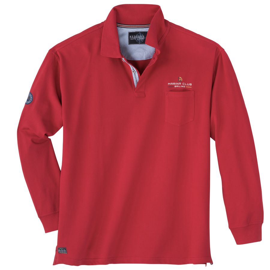 Redfield Übergrößen Langarm-Poloshirt rot maritim