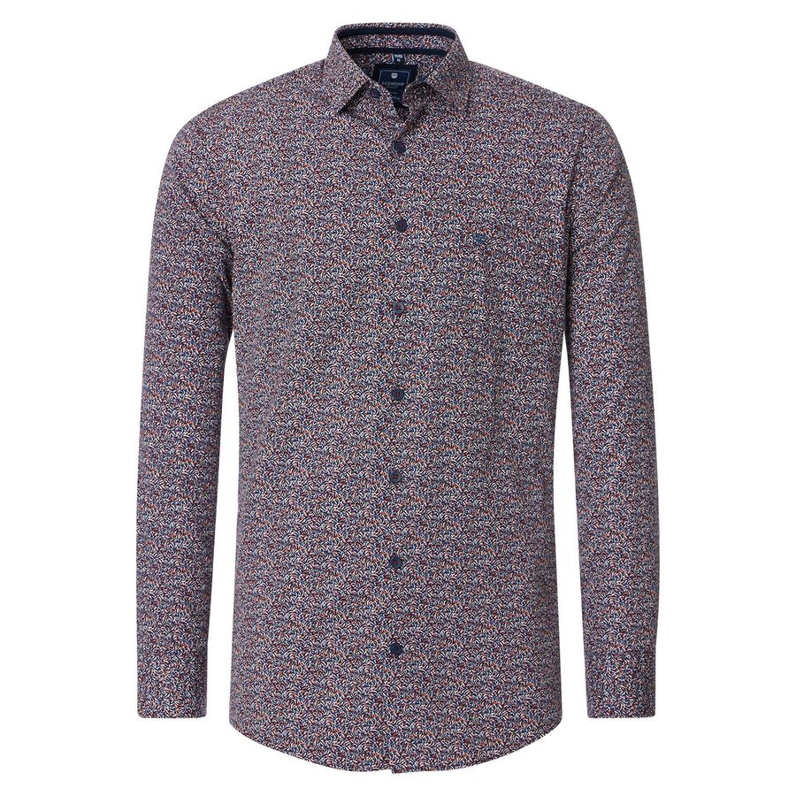 Redmond XXL Langarmhemd blau-bordeaux Allovermuster