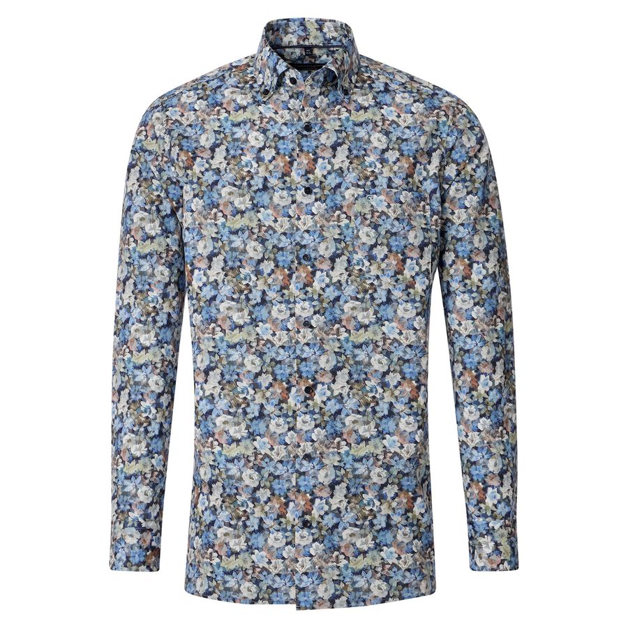 CasaModa Businesshemd floral Print blau-grau XXL