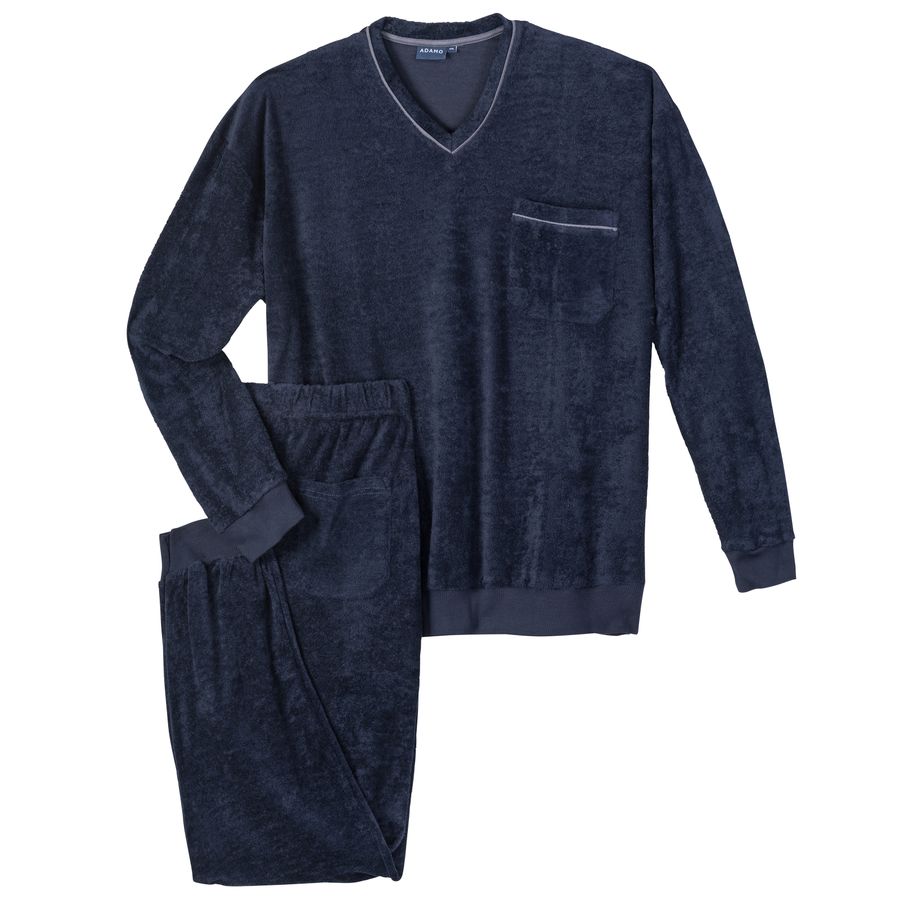 Adamo Frottee-Pyjama Übergröße navy V-Neck