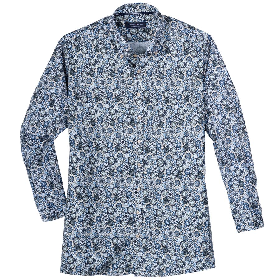 CasaModa Übergröße Langarmhemd blau-beige gemustert
