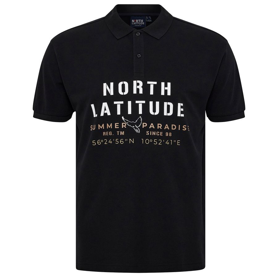 North Latitude Polo schwarz Logo-Frontprint XXL