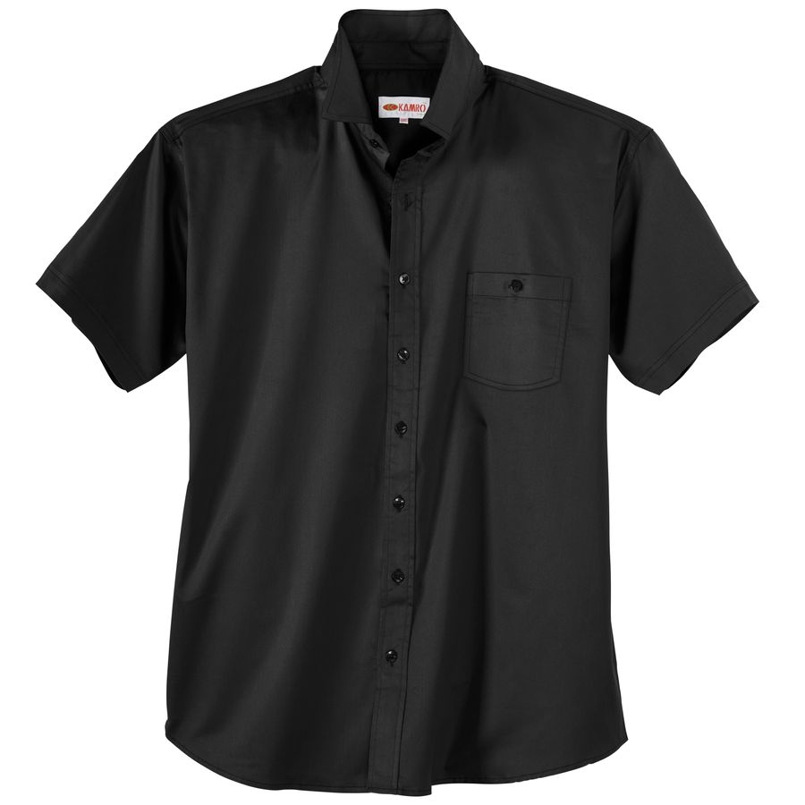 Kamro Kurzarmhemd Übergröße Stretch Satin schwarz