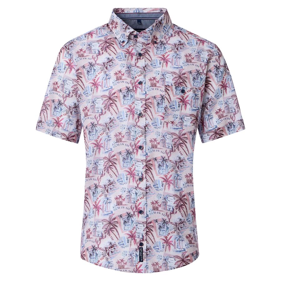 CasaModa Kurzarmhemd XXL Palmen-Print pflaume-blau