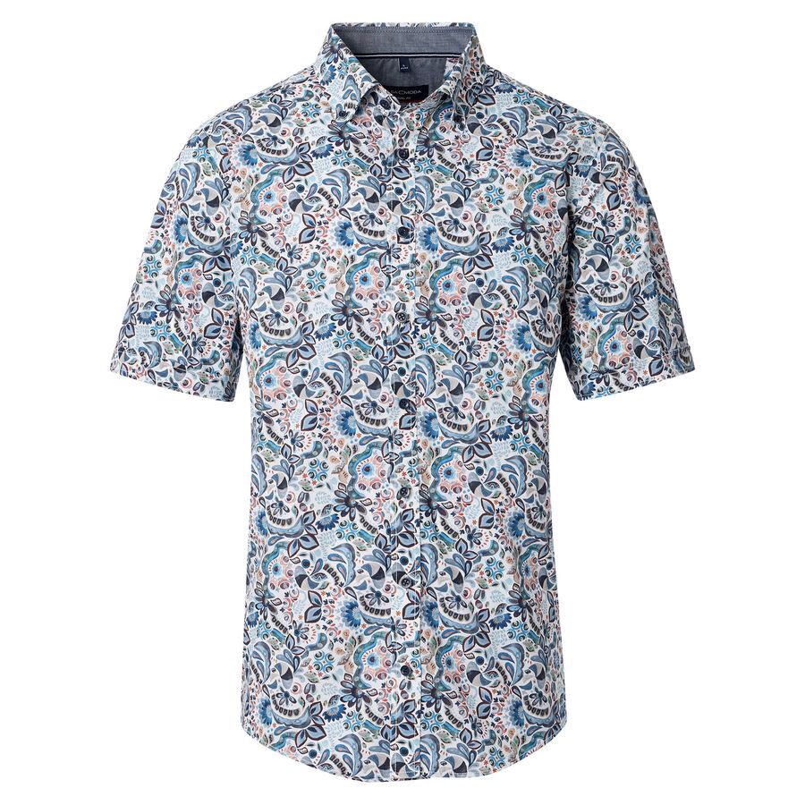 CasaModa Kurzarmhemd Floralprint blau-terra XXL