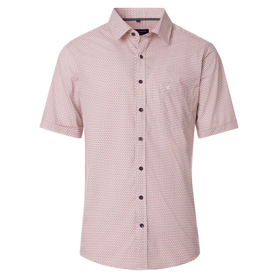 CasaModa Kurzarmhemd XXL Allovermuster rot-beige