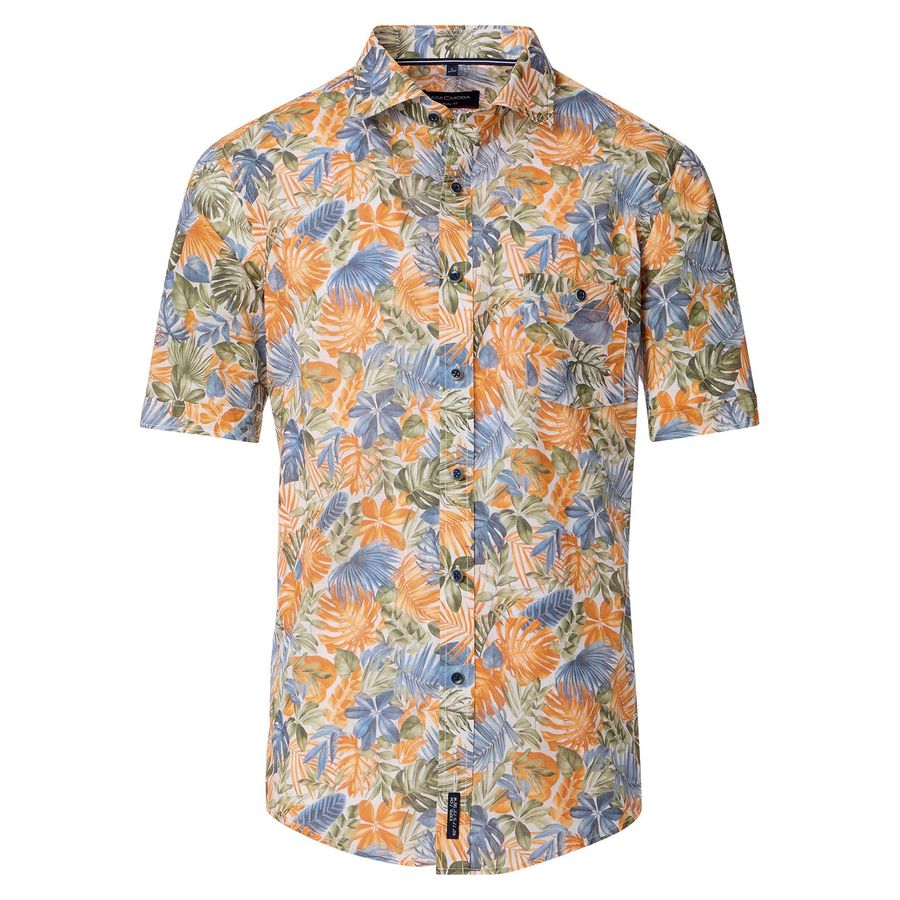 CasaModa XXL Kurzarmhemd Floralmuster orange-oliv