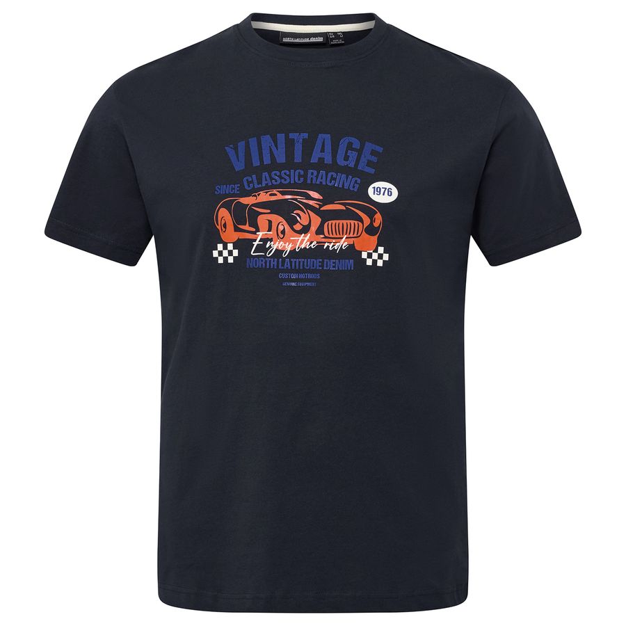 North Latitude T-Shirt blau Rennwagen-Print XXL