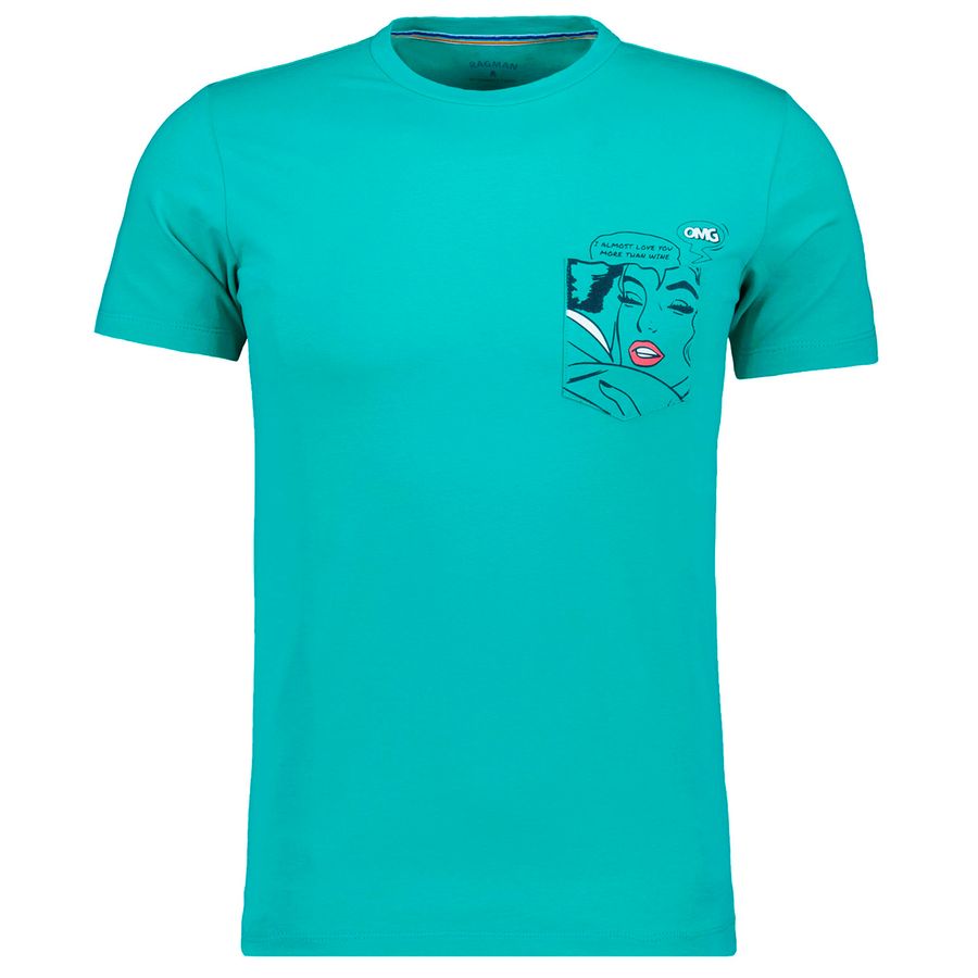 Ragman Übergrößen T-Shirt smaragdgrün Brusttasche