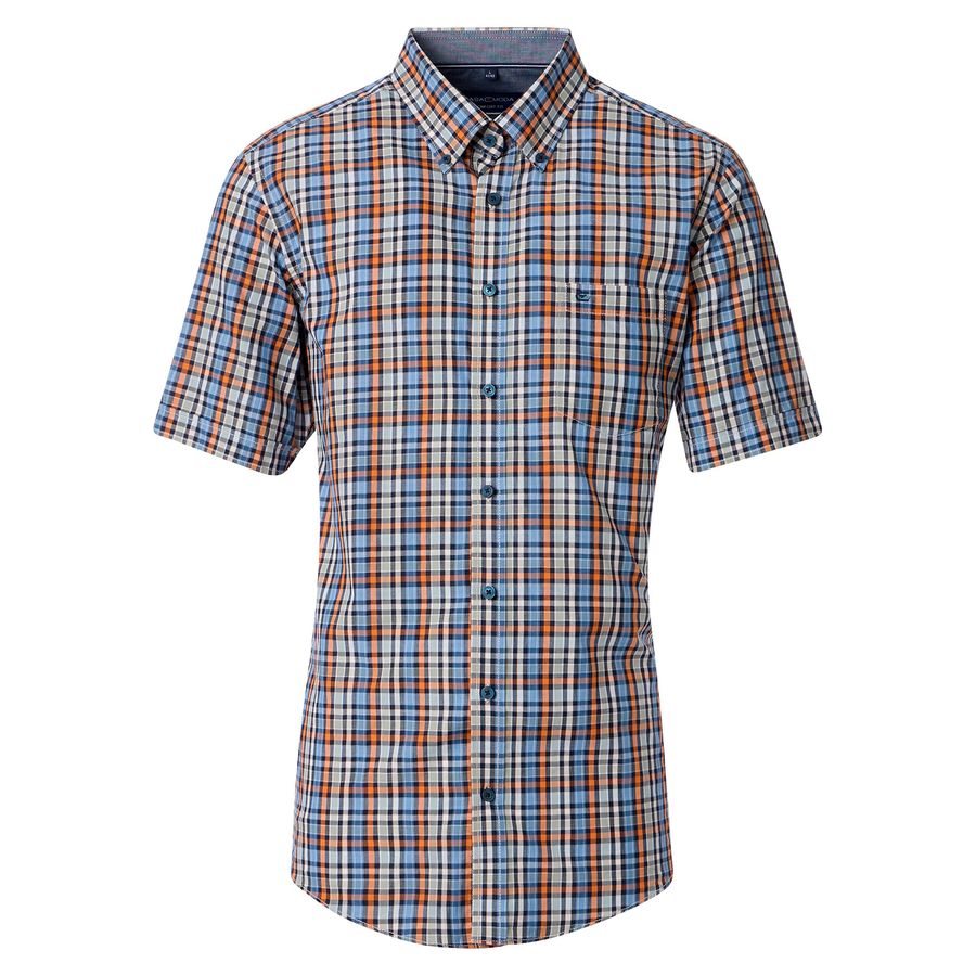 CasaModa Kurzarmhemd blau-orange-khaki kariert XXL