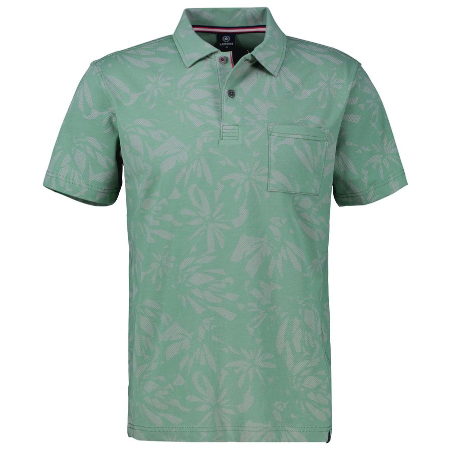 Lerros Stretch Polo XXL salbeigrün-grau Blätterprint