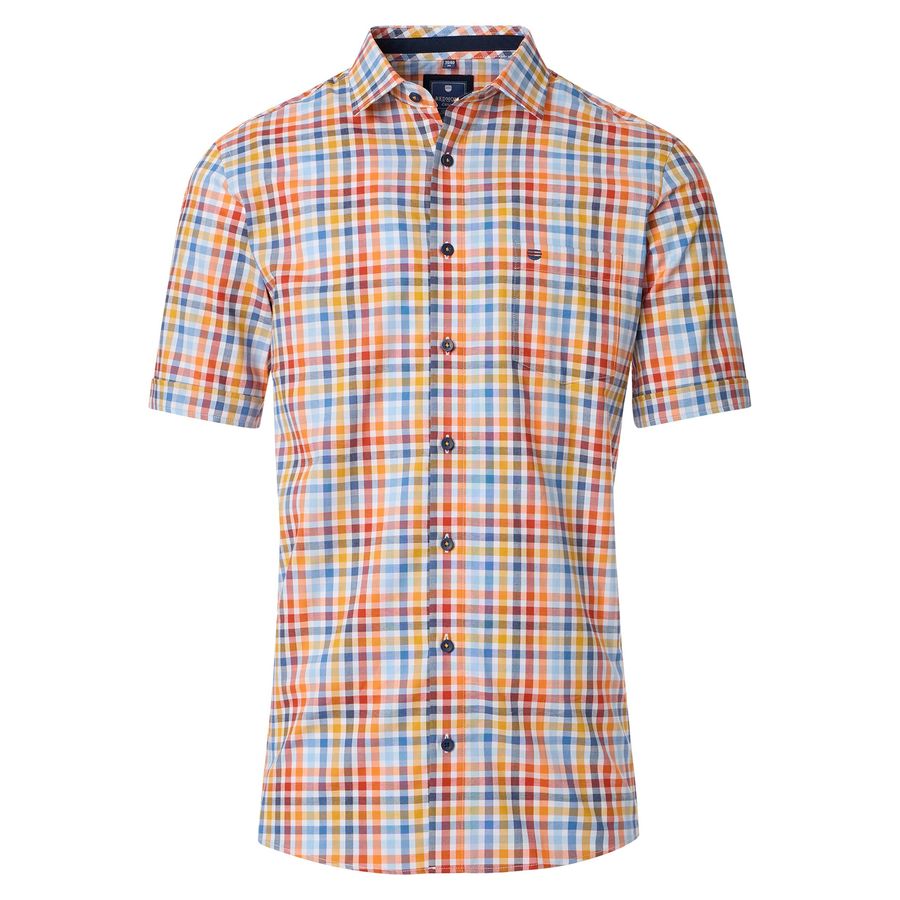 Redmond XXL Kurzarmhemd kariert gelb-orange-blau