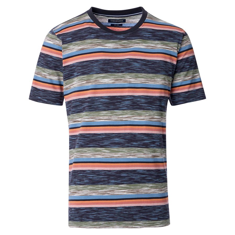CasaModa XXL T-Shirt blau-oliv-orange gestreift