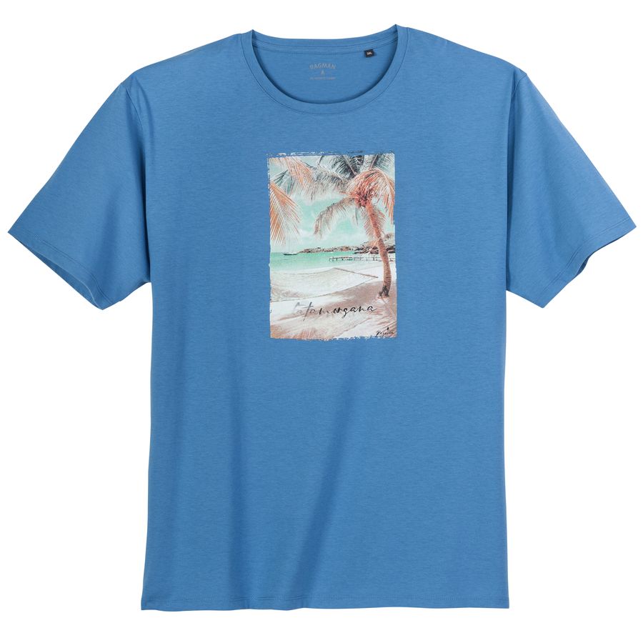 Ragman Übergrößen T-Shirt blau Palmen-Frontprint