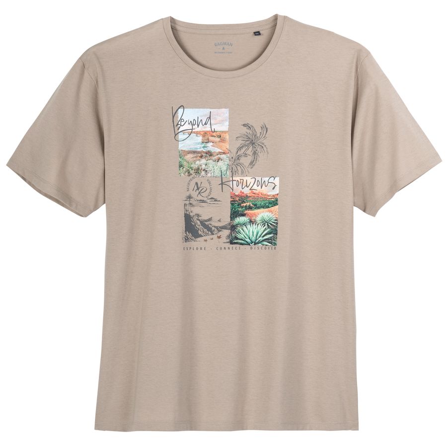 Ragman XXL T-Shirt hellbraun Palmen-Frontprint