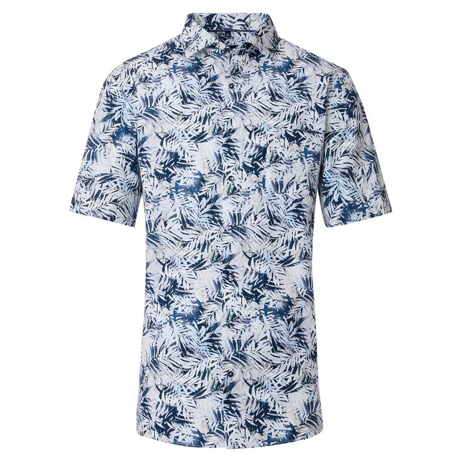 CasaModa XXL Kurzarmhemd blau-weiß Floralprint