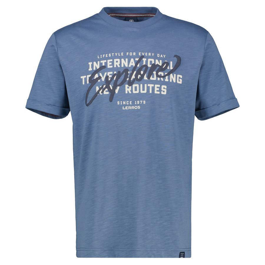 Lerros T-Shirt XXL Frontprint Explore rauchblau