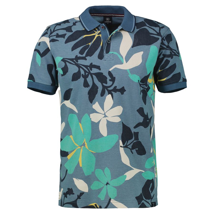 Lerros Poloshirt XXL floral Muster rauchblau-türkis