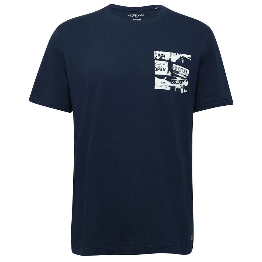 s.Oliver Übergrößen T-Shirt Brustprint dunkelblau