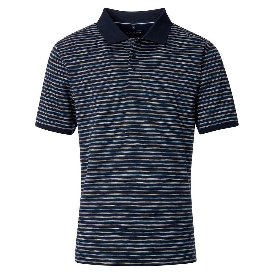 CasaModa Stretch-Polo navy-petrol Streifen Übergröße