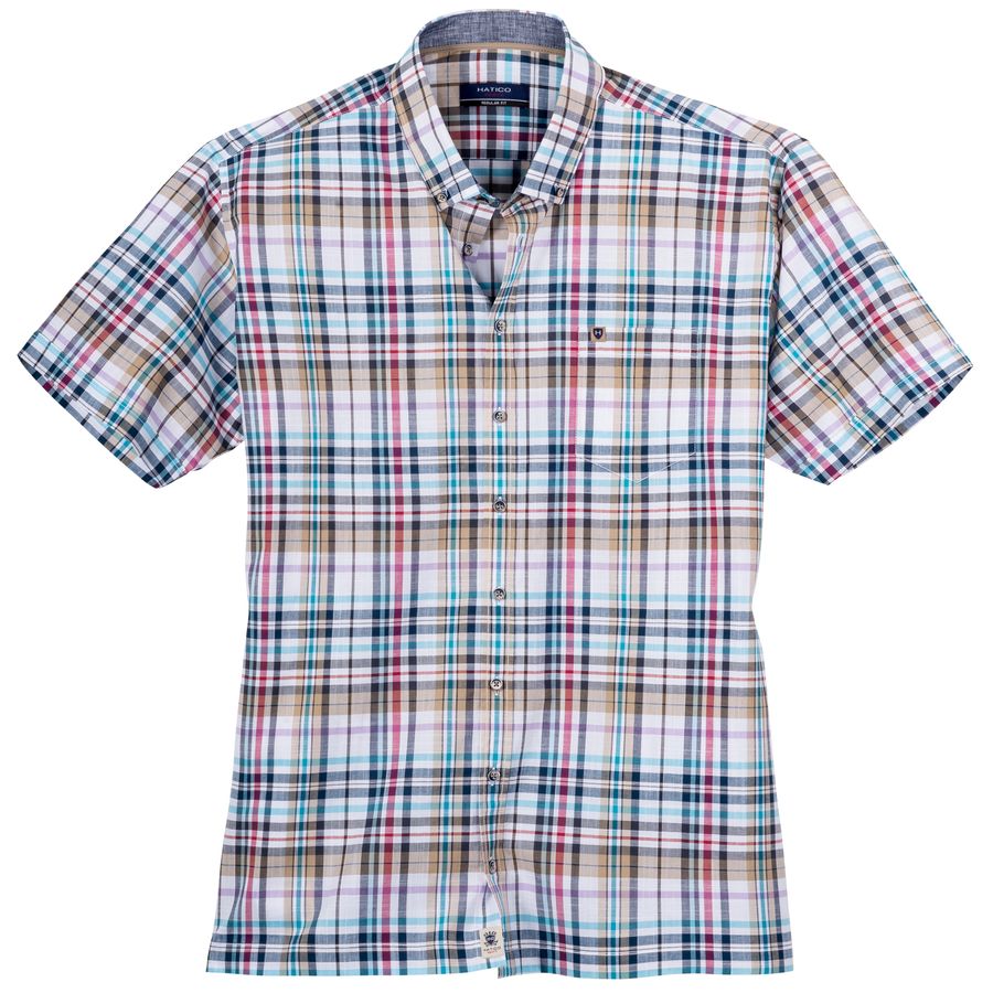 Hatico kariertes Kurzarmhemd XXL beige-rot-türkis