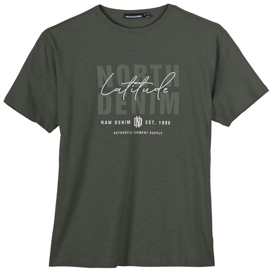 North Latitude T-Shirt oliv Logoprint Übergröße