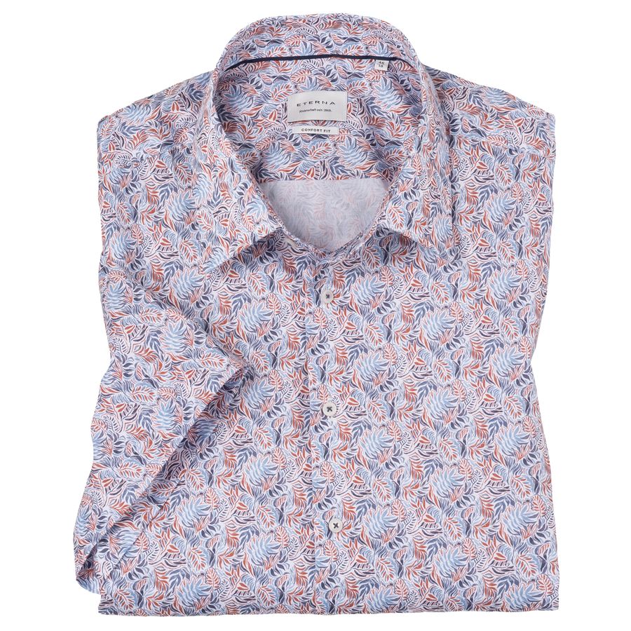 Eterna XXL Kurzarmhemd bügelfrei floral blau-rot