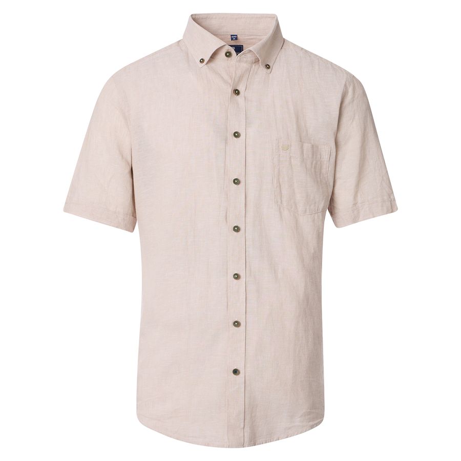 Redmond Leinen-Kurzarmhemd Übergröße beige