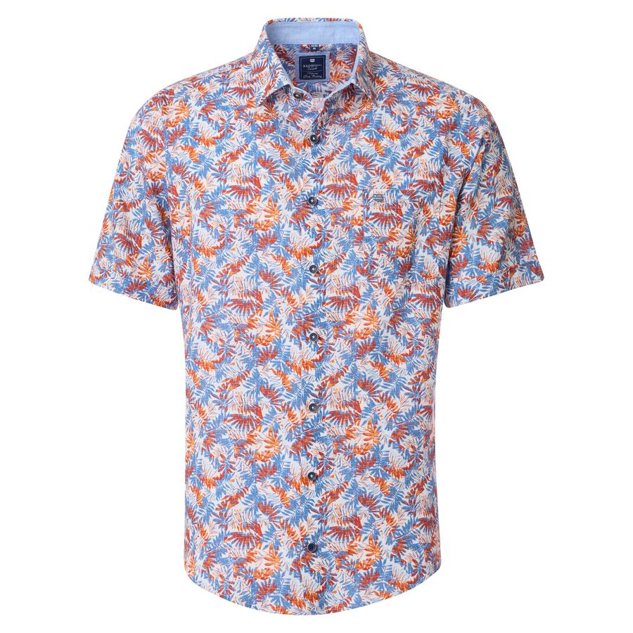 Redmond Leinen-Kurzarmhemd Übergröße blau-orange