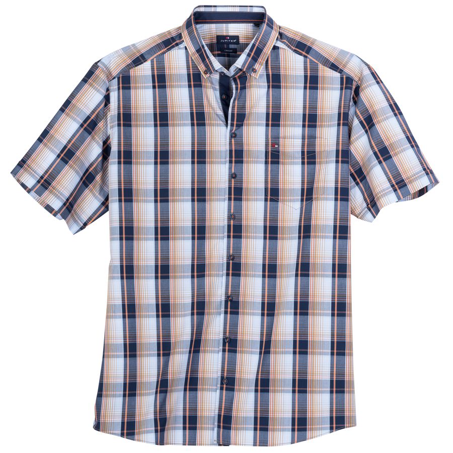 Jupiter Kurzarmhemd navy-orange Karo Übergröße