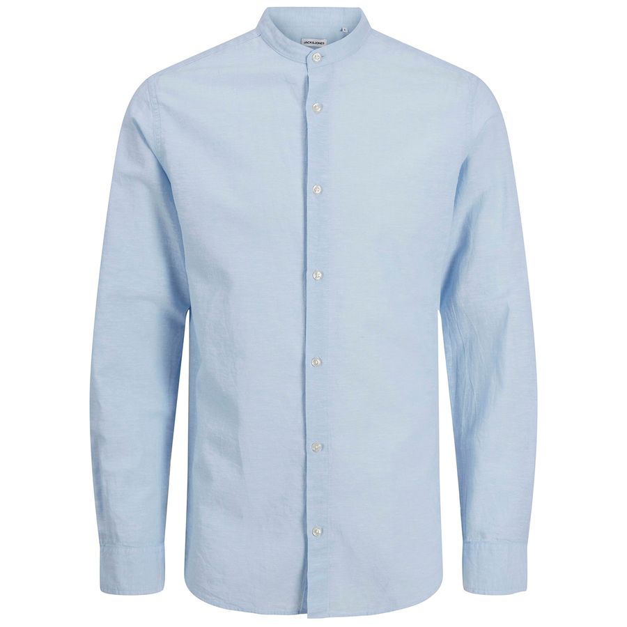 Jack&Jones XXL Langarmhemd Leinen blau Stehkragen