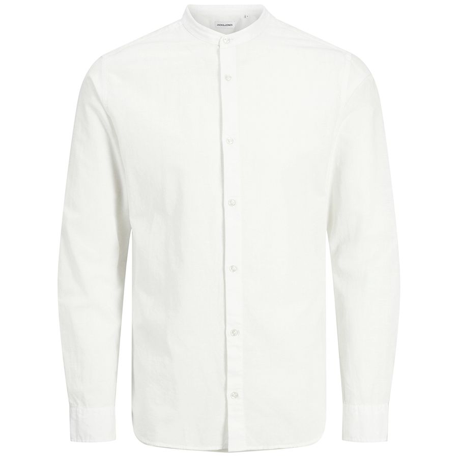 Jack&Jones XXL Langarmhemd Leinen weiß Stehkragen