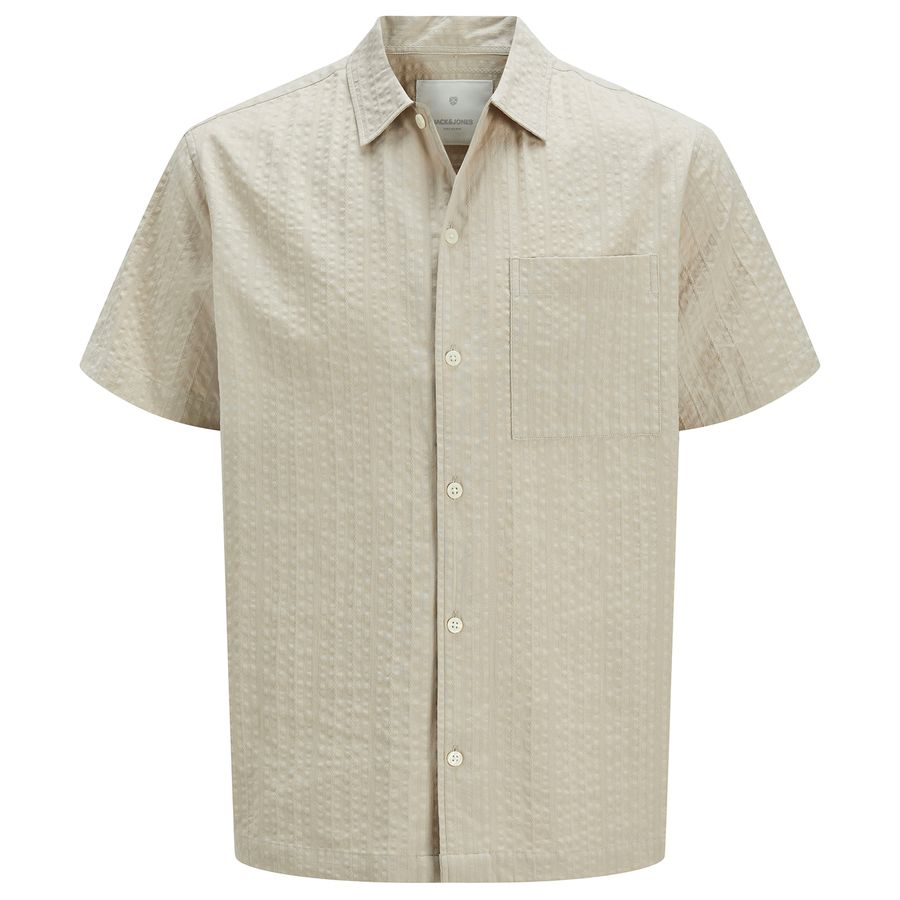 Jack&Jones Übergröße Kurzarmhemd Seersucker beige