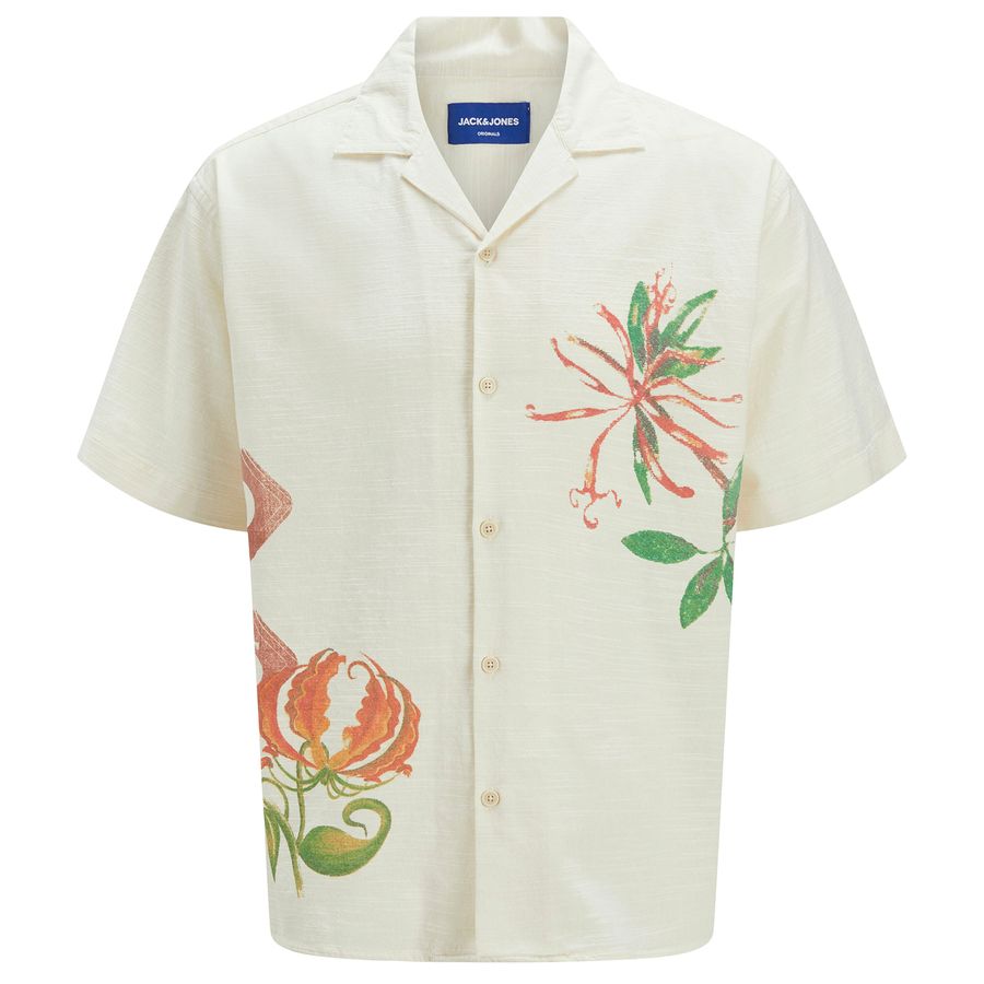 Jack&Jones Kurzarmhemd Übergröße creme gemustert