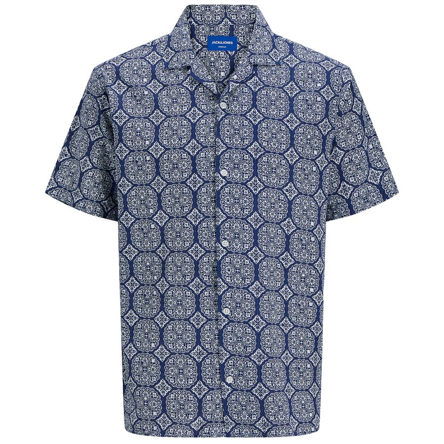 Jack&Jones XXL Kurzarmhemd Seersucker blau-weiß