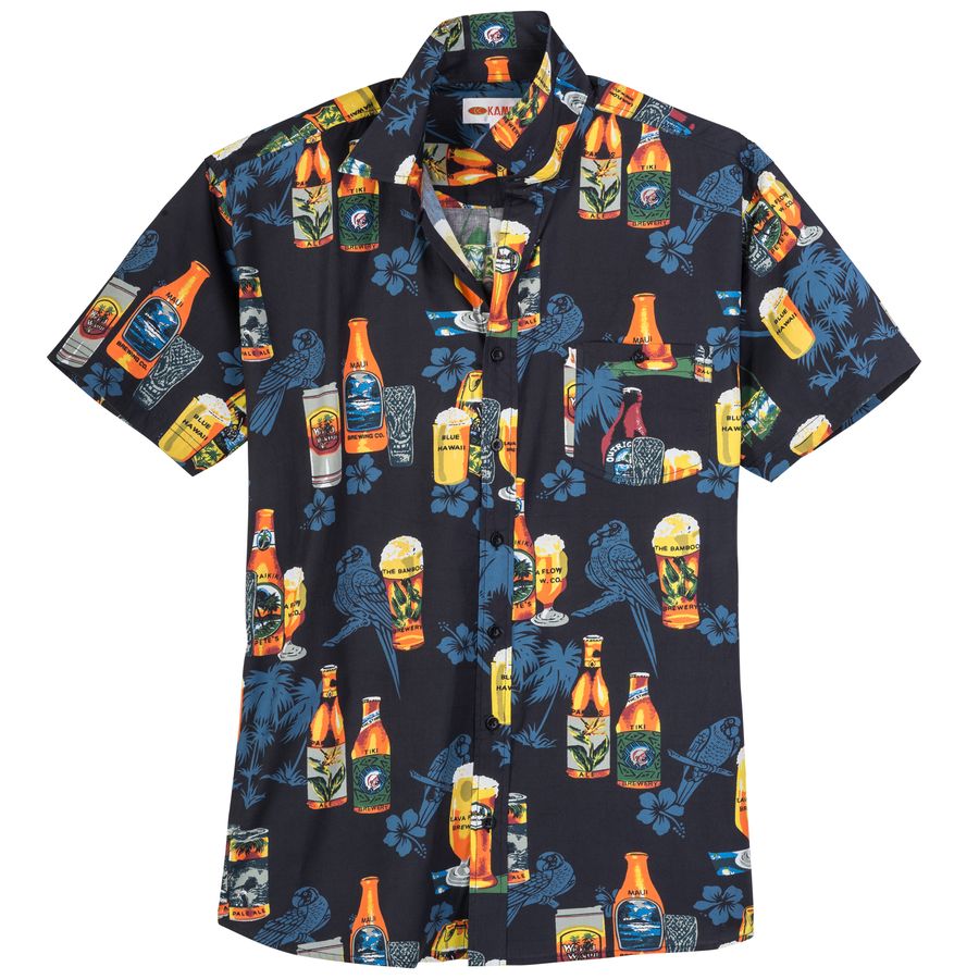 Kamro Übergrößen Kurzarmhemd Hawaii-Print schwarz